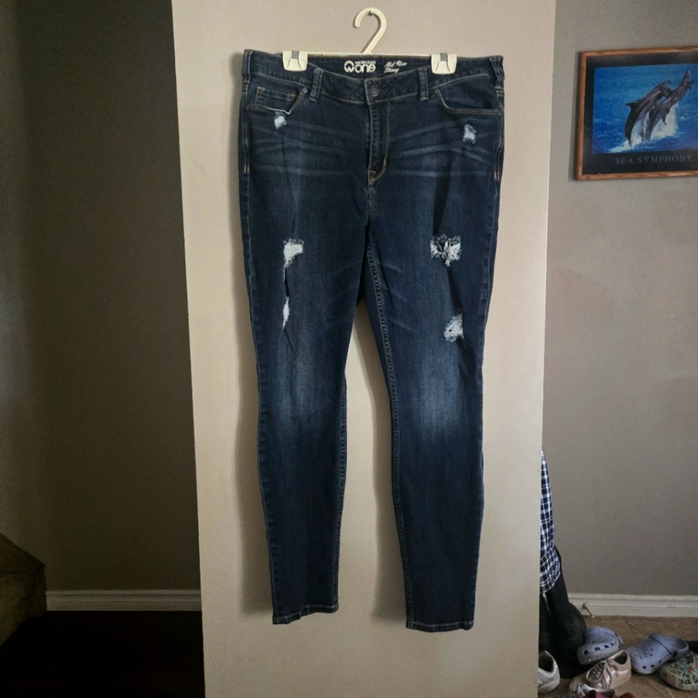 Warehouse One Mid Ride Skinny Women Denim Jeans 16+ Distressed Plus
